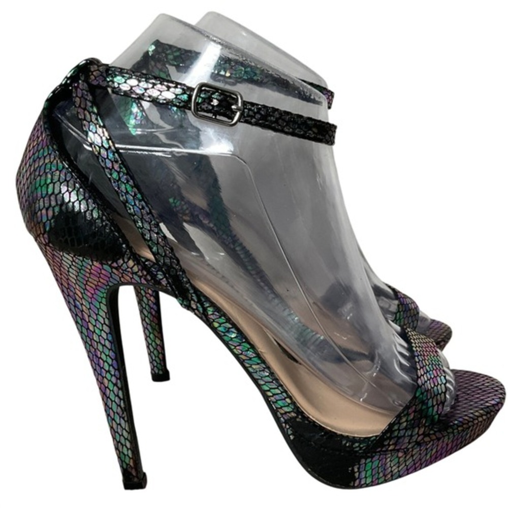 Charlotte Russe Iridescent Snakeskin Platform Stiletto Sandals‎ Size 7 Oil Slick